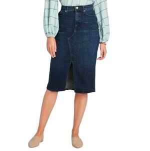 A New Day Straight Midi Denim Skirt Dark Wash Blue Jean Modest Slit 6